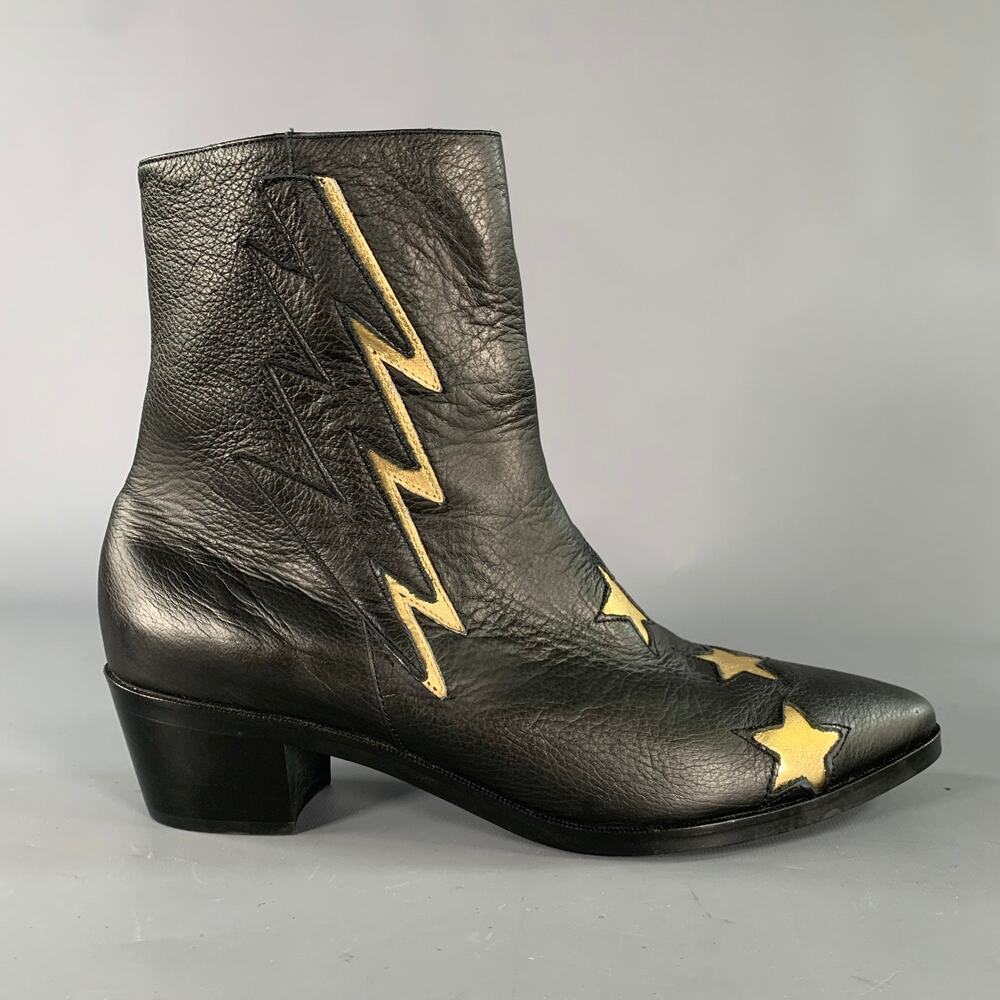 MODERN VICE Size 10.5 Black Gold Leather Stars Side Zipper Boots - Picture 2 of 7